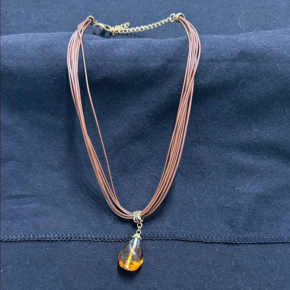 Lia Sophia Brown Necklace with Amber Drop